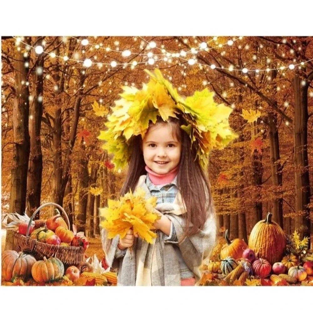 7x5FT Fall Maple Forest Backdrop Thanksgiving Pumpkin Party Photography Decor